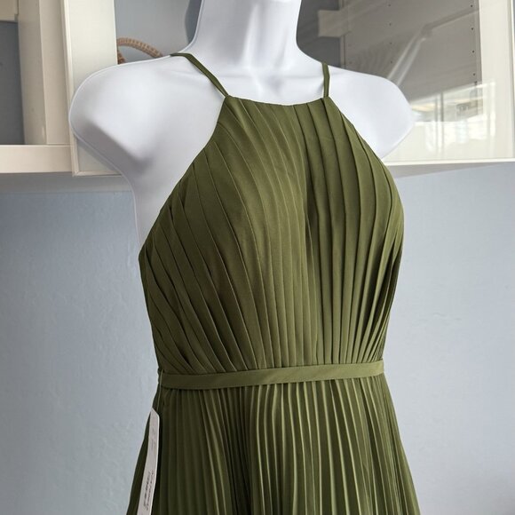 NWT Azazie Dasha A-Line Pleated Chiffon Dress Olive Green Size A0 XS Tea-Length - Picture 5 of 11